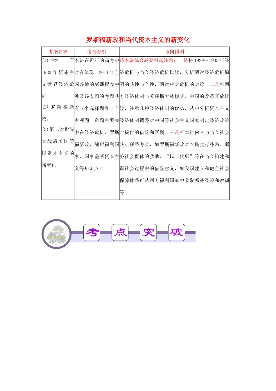 广东省2012届高考历史二轮总复习 第14讲 罗斯福新政和当代资本主义的新变化学案_第1页