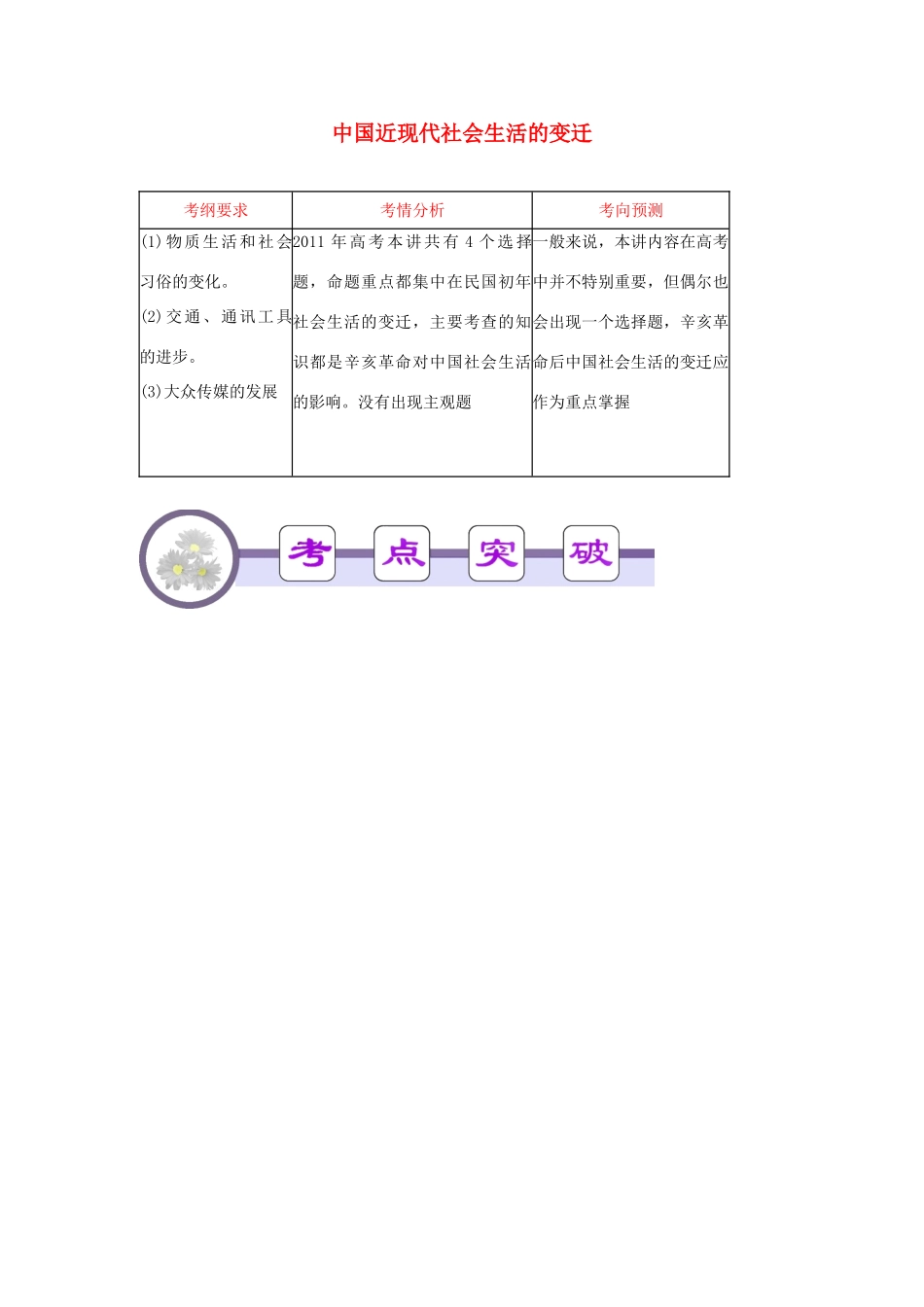 广东省2012届高考历史二轮总复习 第21讲 中国近现代社会生活的变迁学案_第1页