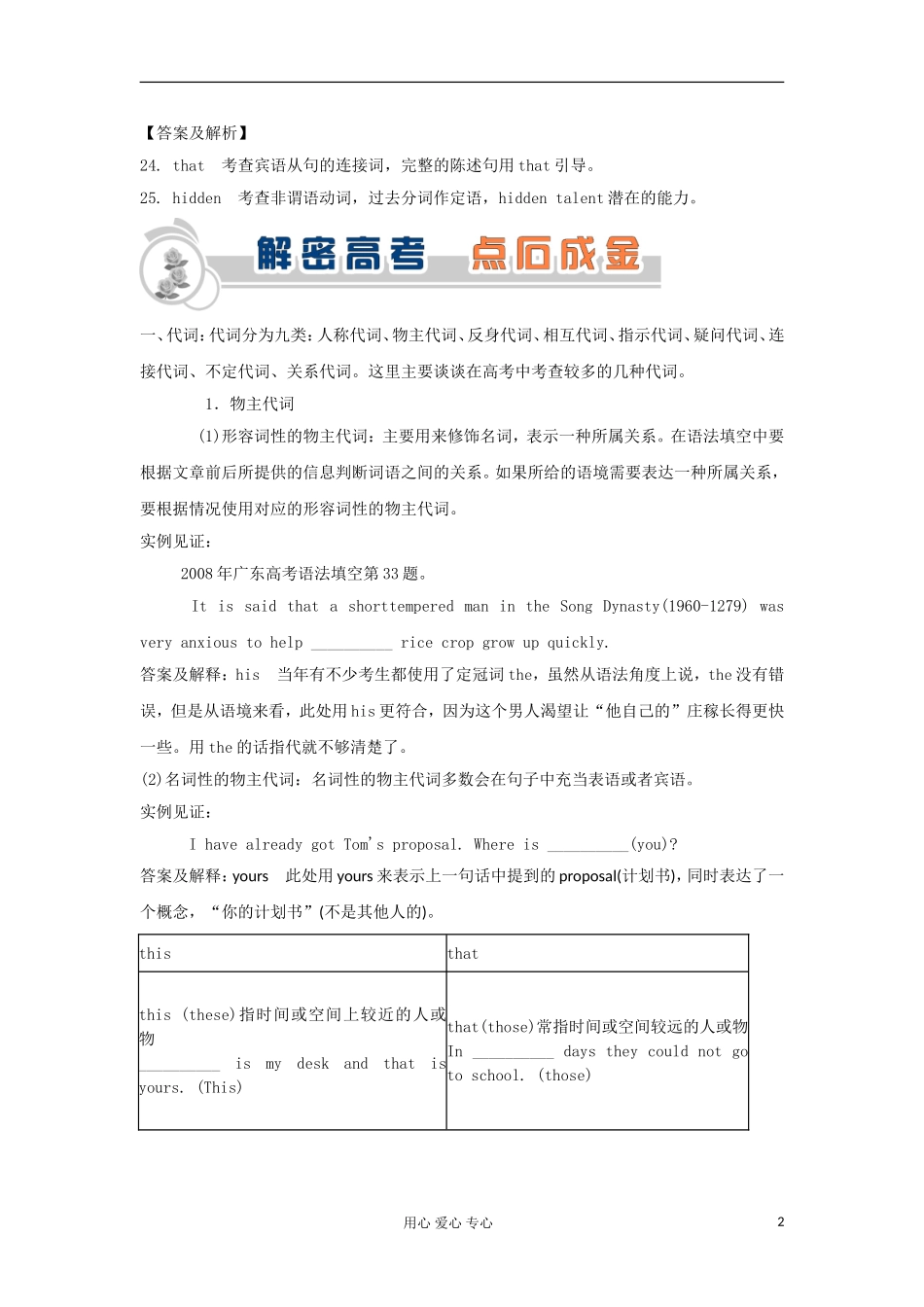 广东省2012届高中英语2轮总复习 专题2 第5课时代词和冠词知识考查学案_第2页