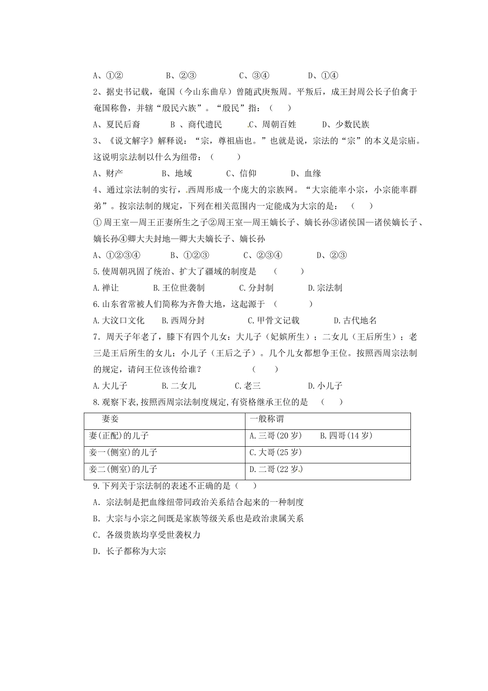 广东省东莞市南开实验学校2013年高中历史 1.1 中国早期政治制度的特点学案 人民版必修1_第3页