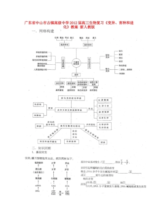 广东省中山市古镇高级中学2012届高三生物复习《变异、育种和进化》教案 新人教版