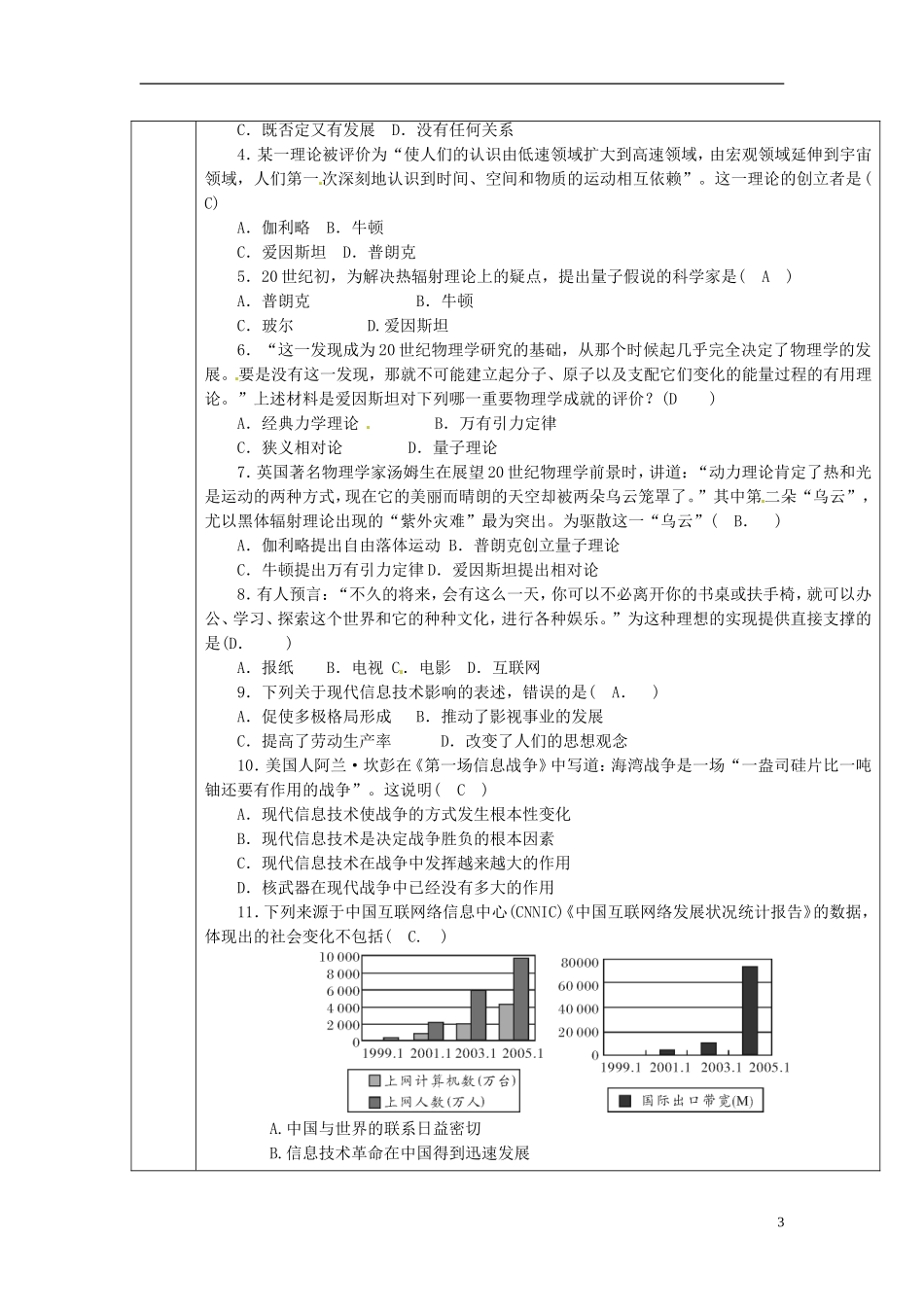广东省德庆县孔子中学高中历史《第26课 现代科学革命》教案 岳麓版必修3_第3页