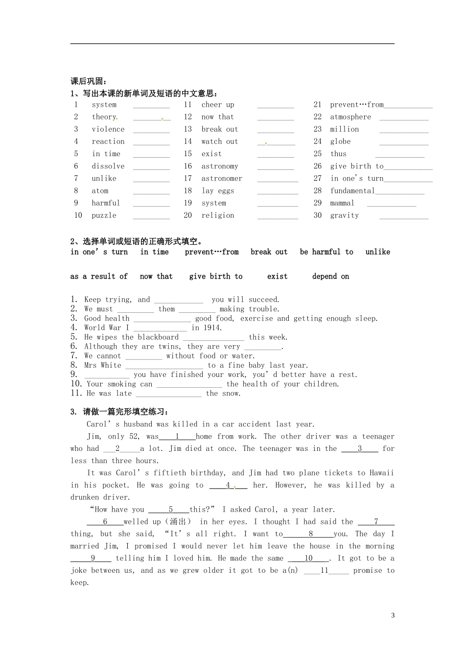 广东省惠州市惠东县惠东荣超中学高中英语 Unit4 Vocabulary学案 新人教版必修3_第3页