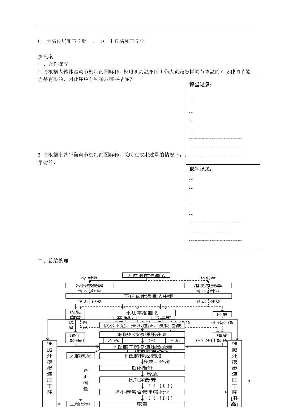 广东省惠州市惠阳一中实验学校2014高中生物 神经调节与体液调节的关系导学案 新人教版必修3_第2页