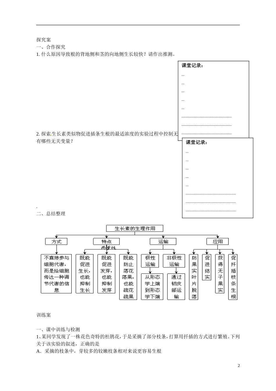 广东省惠州市惠阳一中实验学校2014高中生物 生长素的生理作用导学案 新人教版必修3_第2页