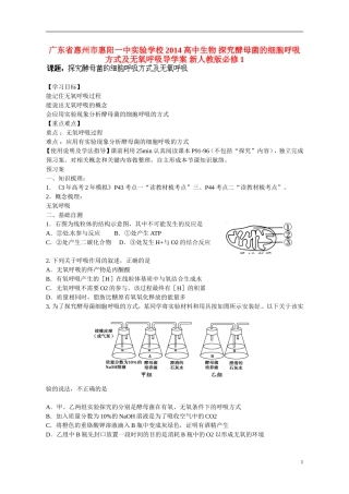 广东省惠州市惠阳一中实验学校2014高中生物 探究酵母菌的细胞呼吸方式及无氧呼吸导学案 新人教版必修1