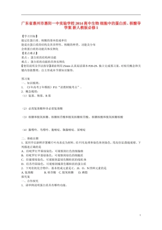 广东省惠州市惠阳一中实验学校2014高中生物 细胞中的蛋白质、核酸导学案 新人教版必修1