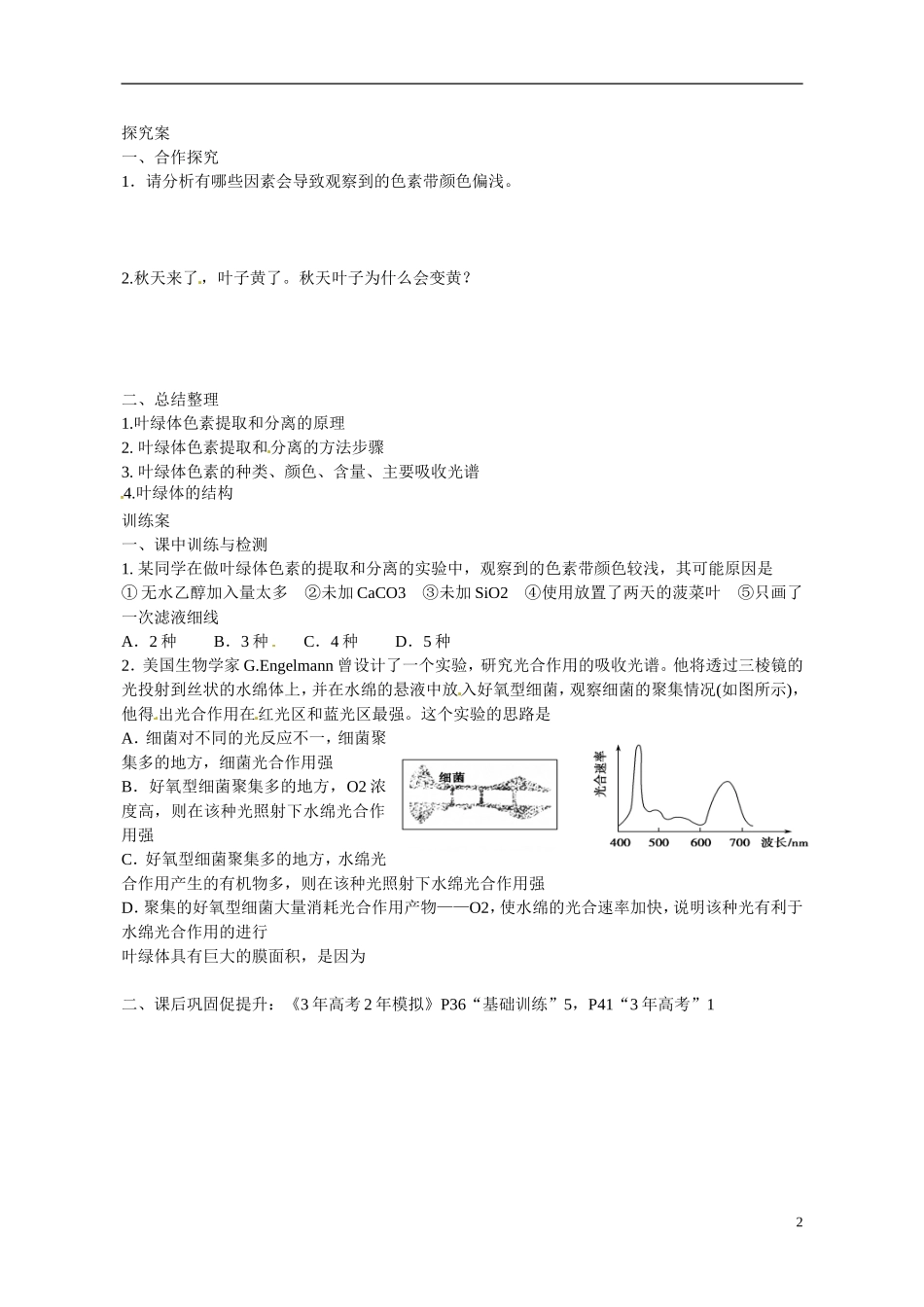 广东省惠州市惠阳一中实验学校2014高中生物 叶绿体色素的提取和分离及色素的种类导学案 新人教版必修1_第2页