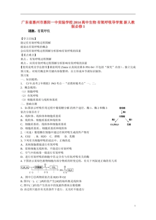 广东省惠州市惠阳一中实验学校2014高中生物 有氧呼吸导学案 新人教版必修1