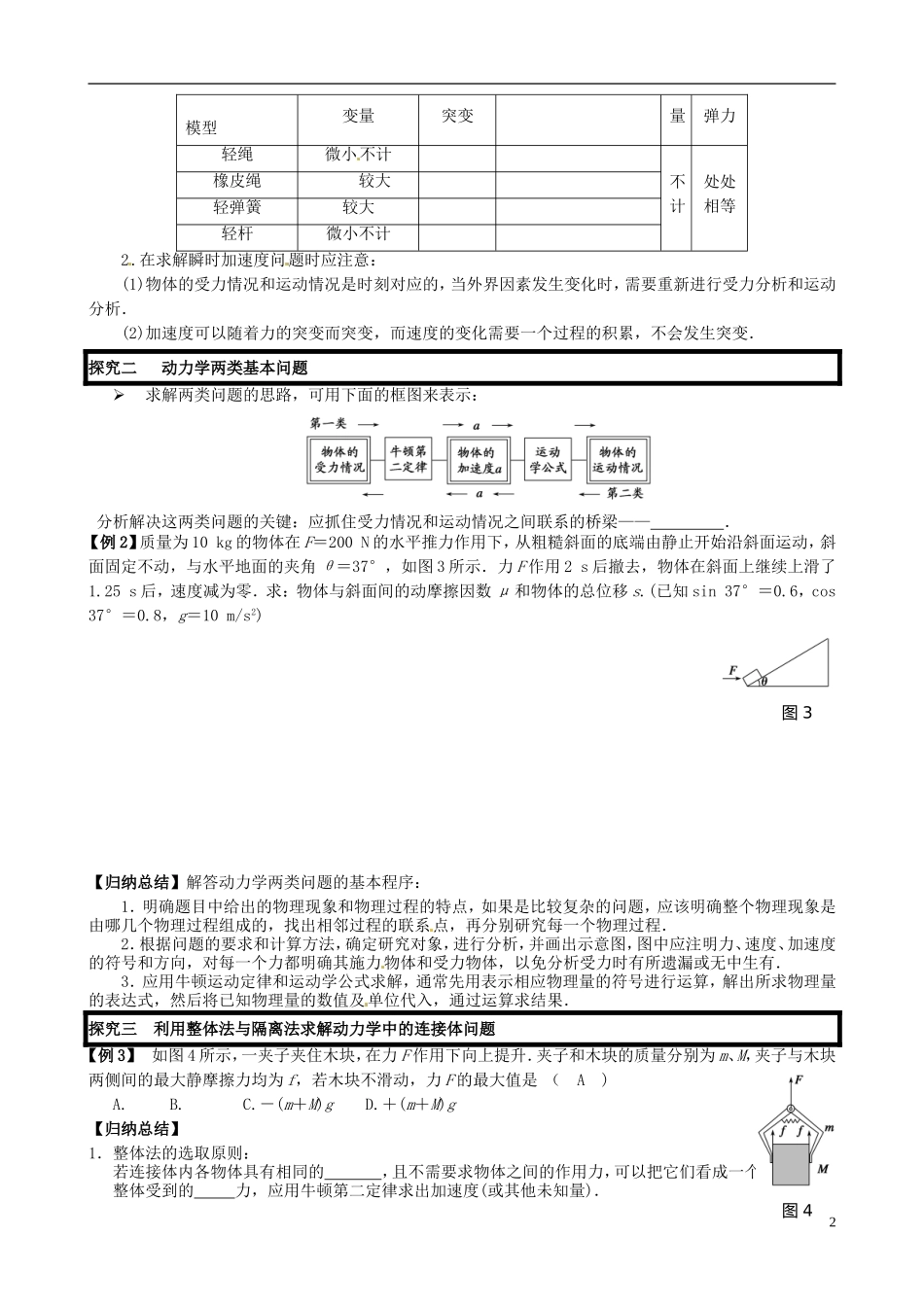 广东省惠州市惠阳一中实验学校高考物理一轮专题复习 专题二 牛顿运动定律的综合应用导学案_第2页