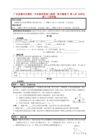 广东省惠州市惠阳一中实验学校高三物理一轮专题复习 第1讲 功和功率(一)导学案