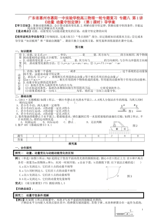 广东省惠州市惠阳一中实验学校高三物理一轮专题复习 专题八 第1讲《动量 动量守恒定律》（第1课时）导学案