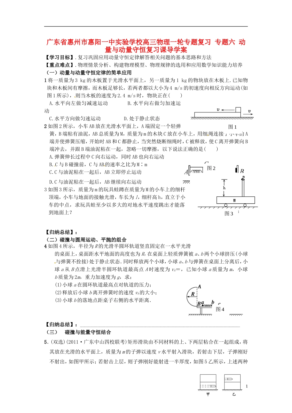广东省惠州市惠阳一中实验学校高三物理一轮专题复习 专题六 动量与动量守恒复习课导学案_第1页