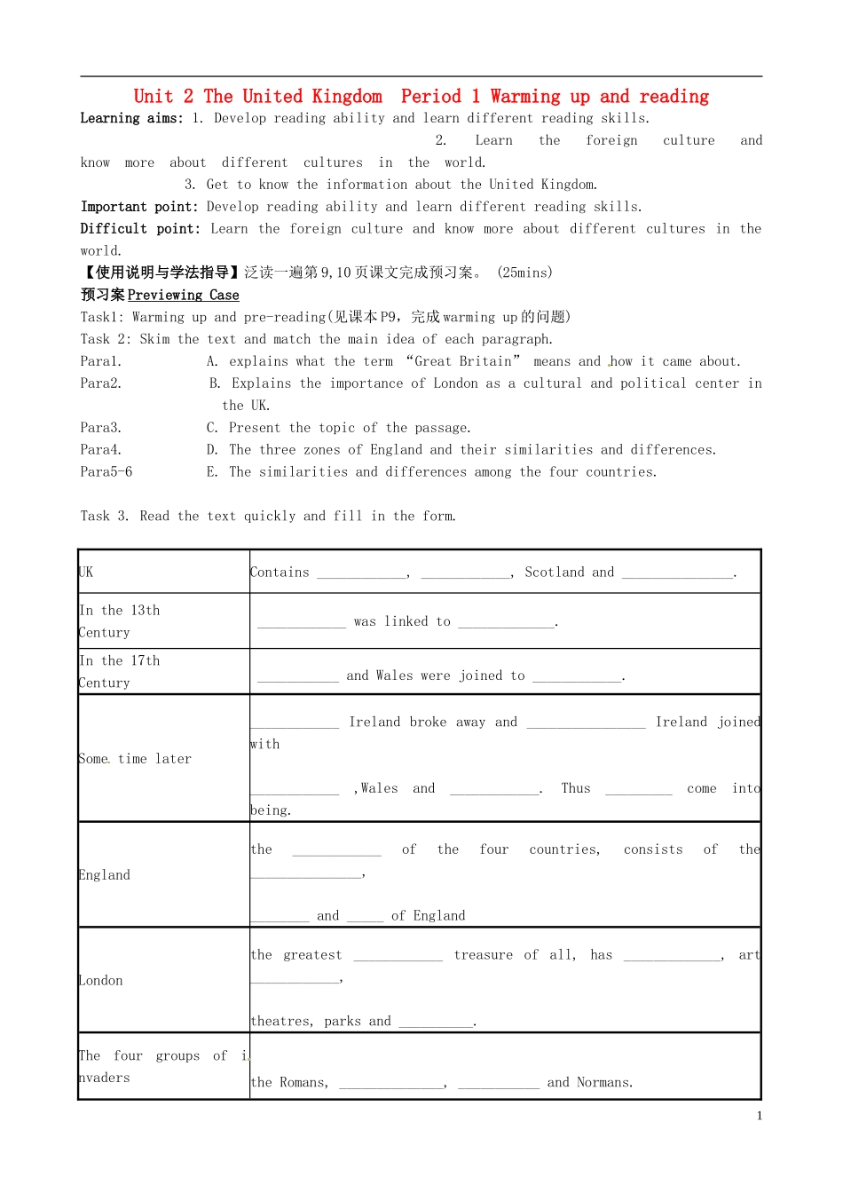 广东省惠州市惠阳一中实验学校高中英语 Unit2 第1课时 warming Unitp & Reading学案 新人教版必修5_第1页