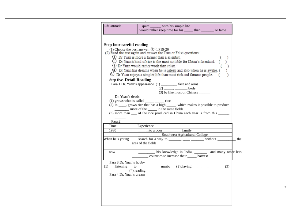 广东省第二师范学院番禺附属中学高中英语 Working the Land（ reading 1）学案 新人教版必修4_第2页