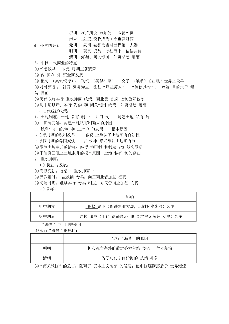 广东省深圳市皇御苑学校2013届高考历史一轮复习学案 专题2  古代中国的农耕经济 _第3页