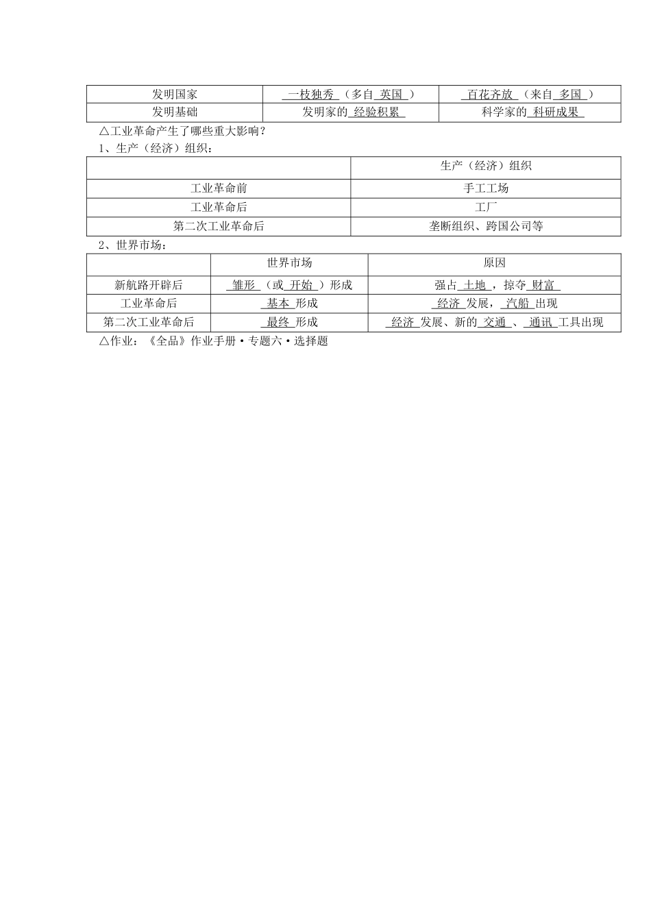广东省深圳市皇御苑学校2013届高考历史一轮复习学案 专题5  资本主义世界市场的形成与发展 _第3页