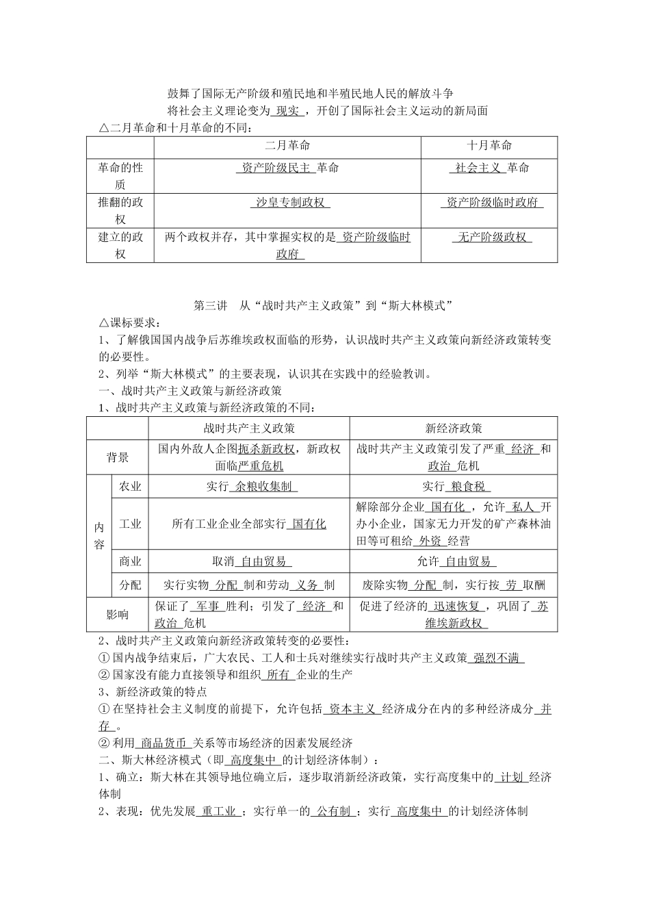 广东省深圳市皇御苑学校2013届高考历史一轮复习学案 专题8  社会主义理论及其实践 _第2页