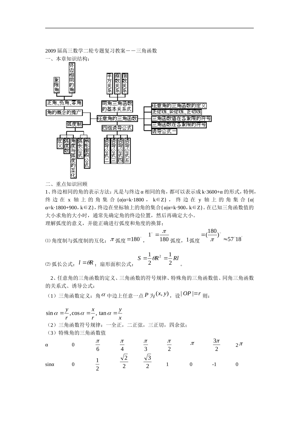 广东省珠海市第四中学2009届高三数学二轮专题复习教案-三角函数1_第1页