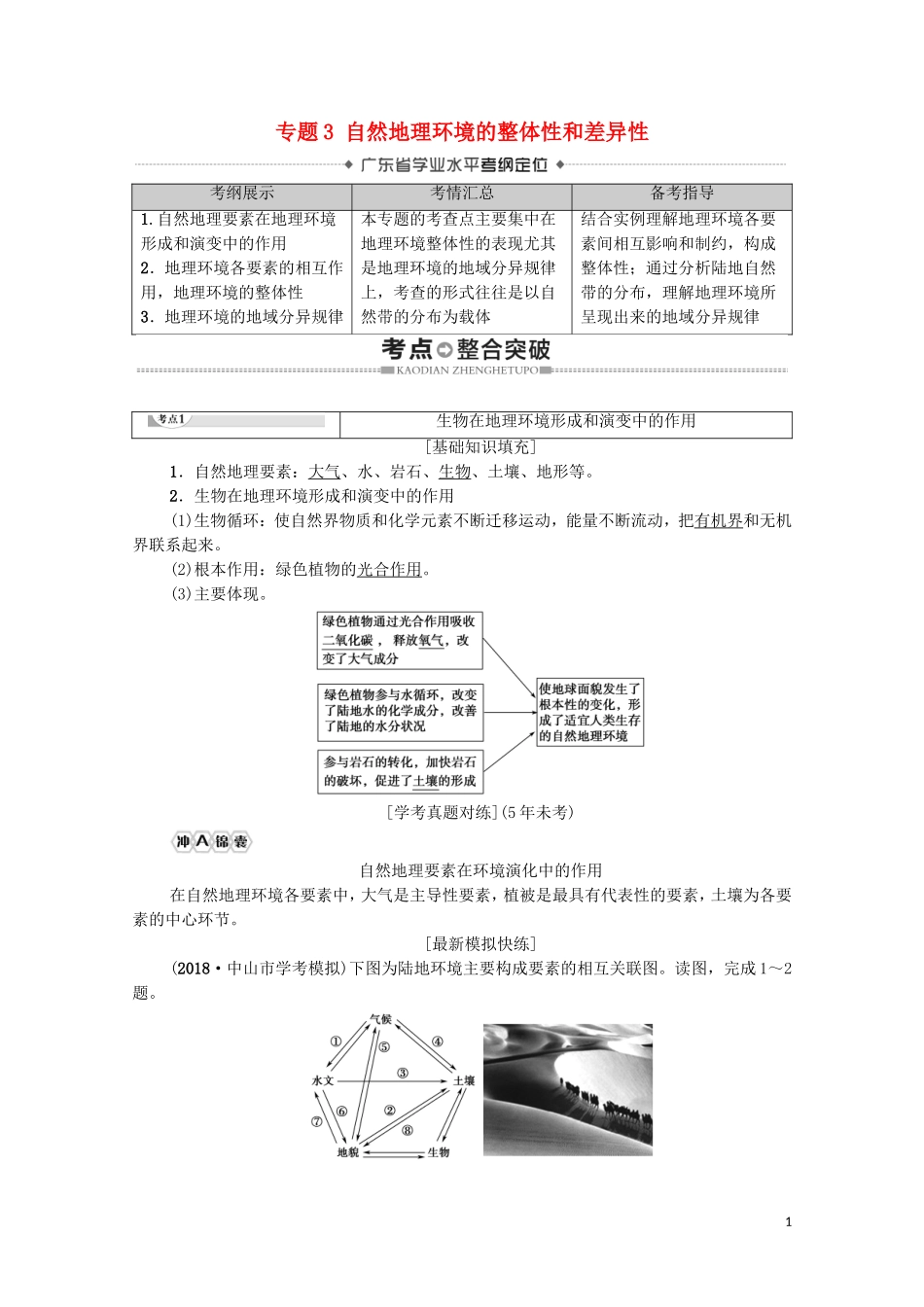 广东省高考地理总复习 专题3 自然地理环境的整体性和差异性教案-人教版高三全册地理教案_第1页
