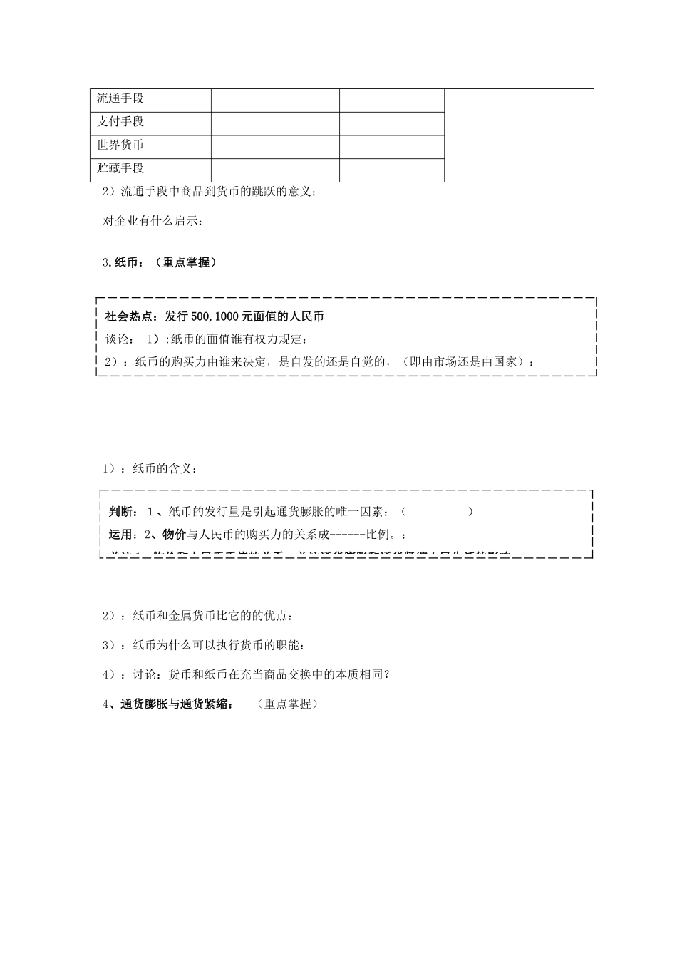 广东省高考政治 经济生活基础理论梳理 第一课 神奇货币-人教版高三全册政治学案_第2页