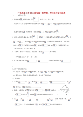 广东省饶平二中2011届高考数学第一轮复习 空间角与空间距离学案