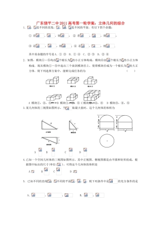 广东省饶平二中2011届高考数学第一轮复习 立体几何的综合（文）学案