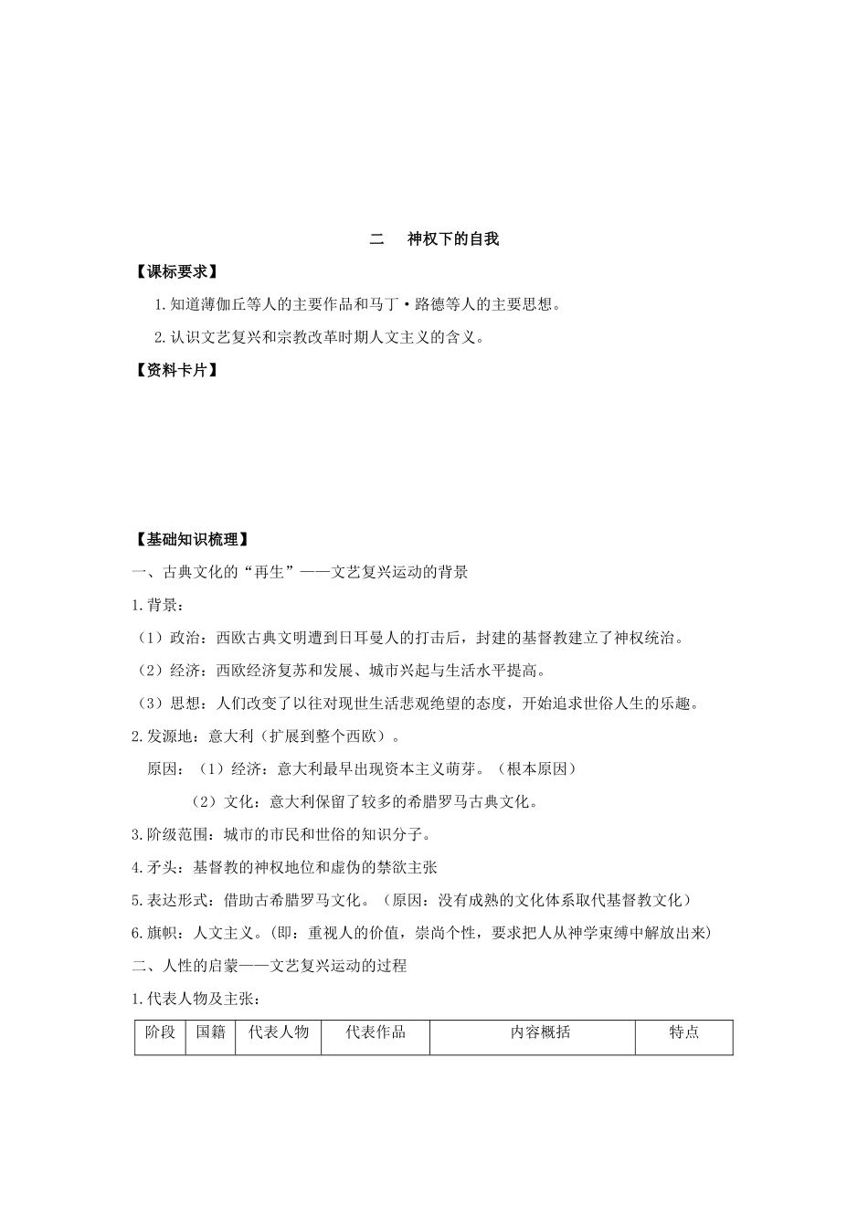 广东省阳东县第二中学2013届高考历史一轮复习 专题六 西方人文精神的起源与发展学案 必修3_第3页