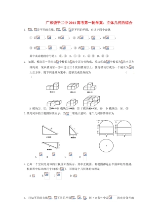 广东饶平二中2011高考数学第一轮复习 立体几何的综合（文）学案