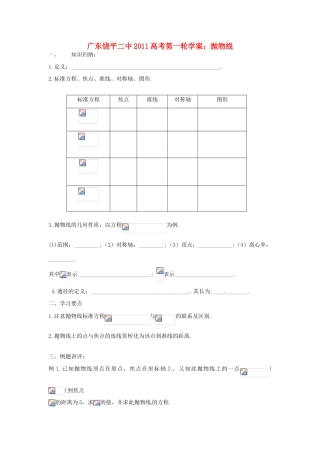 广东饶平二中2011高考数学第一轮复习 抛物线学案
