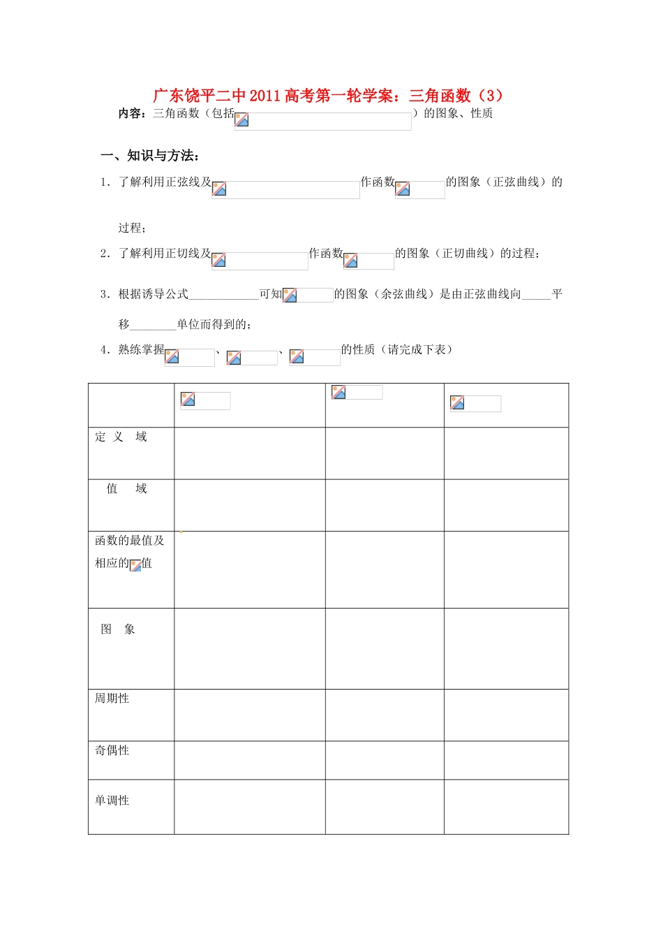 广东饶平二中2011高考数学第一轮复习 三角函数的图象和性质学案_第1页