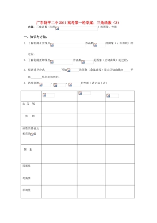 广东饶平二中2011高考数学第一轮复习 三角函数的图象和性质学案