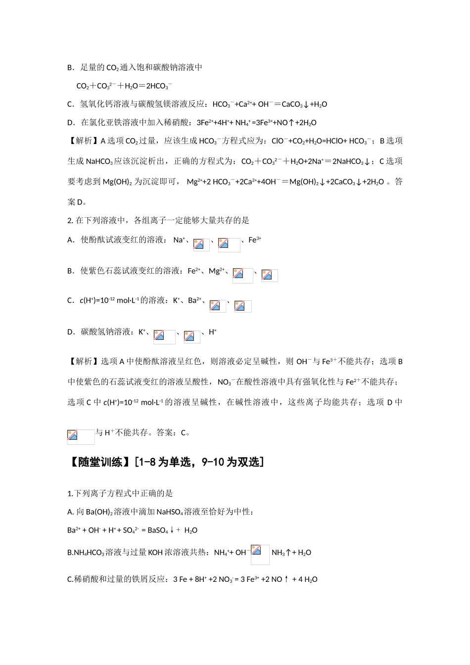 广东英德中学2010高三化学二轮复习学案三离子反应_第2页