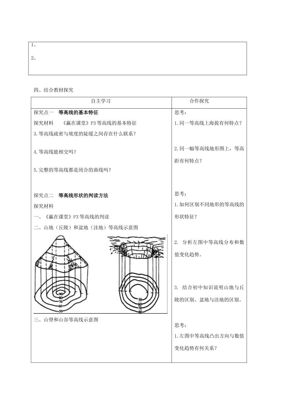 广东肇庆中学大旺实验学校高二地理 专题二 等高线及其应用课助学稿_第3页