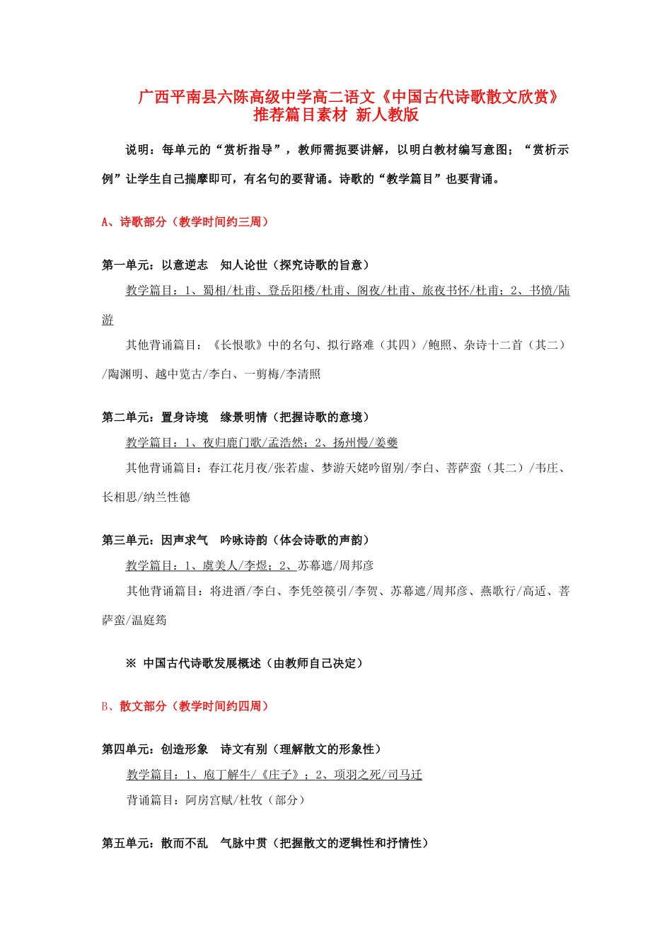 广西平南县六陈高级中学高二语文《中国古代诗歌散文欣赏》推荐篇目素材 新人教版_第1页