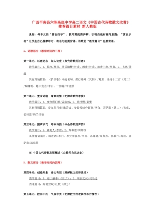 广西平南县六陈高级中学高二语文《中国古代诗歌散文欣赏》推荐篇目素材 新人教版