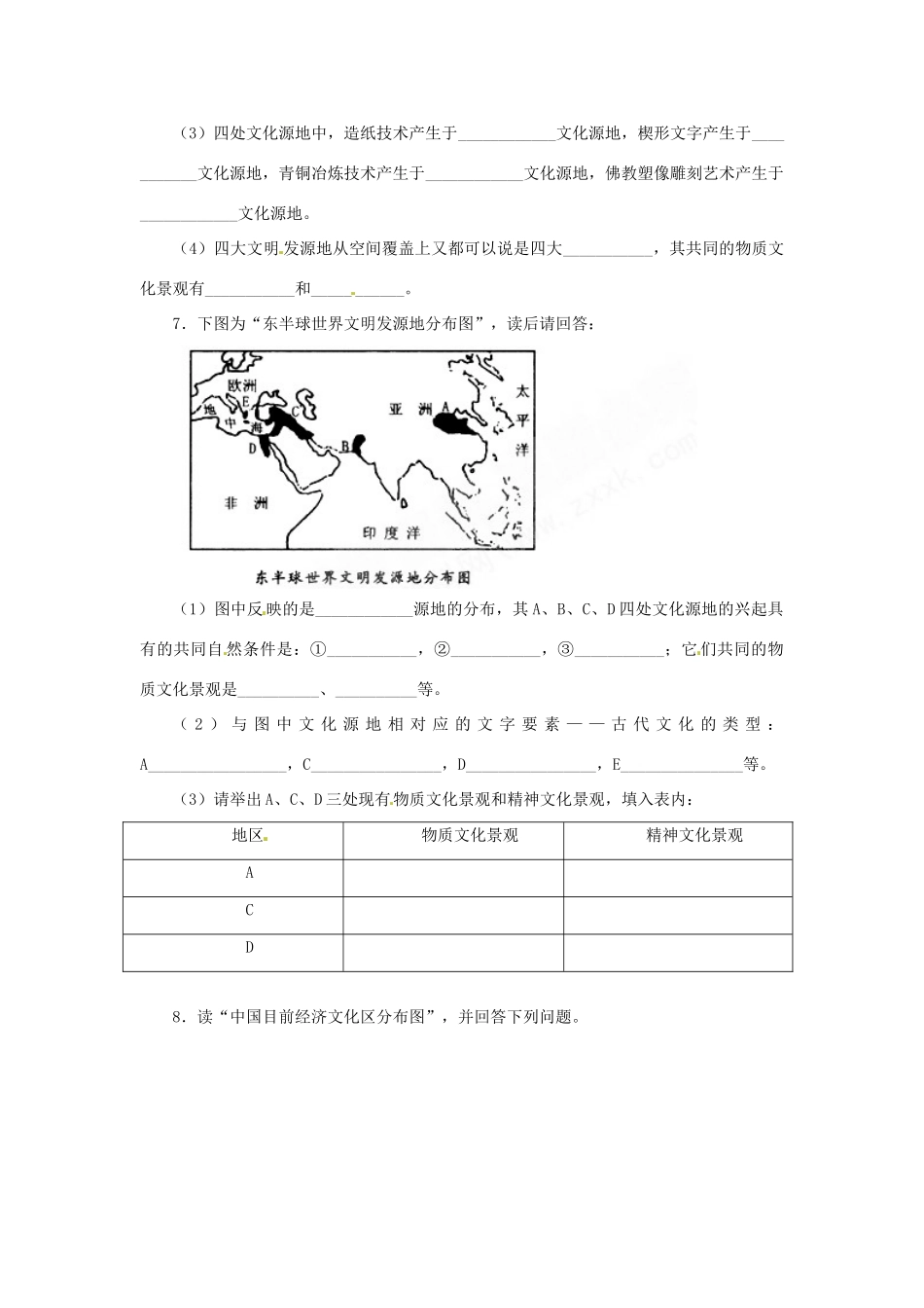 广西平南县中学高中地理《3.4文化源地与文化区》学案 新人教版选修1_第3页
