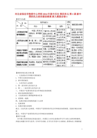 河北省保定市物探中心学校2014年高中历史 第四单元 第1课 新中国的民主政治建设教案 新人教版必修1