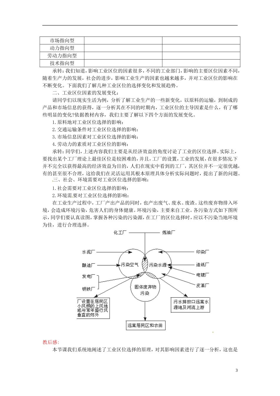 河北省保定市物探中心学校第一分校2014年高考地理 5.6 工业的区位选择复习教案 新人教版_第3页