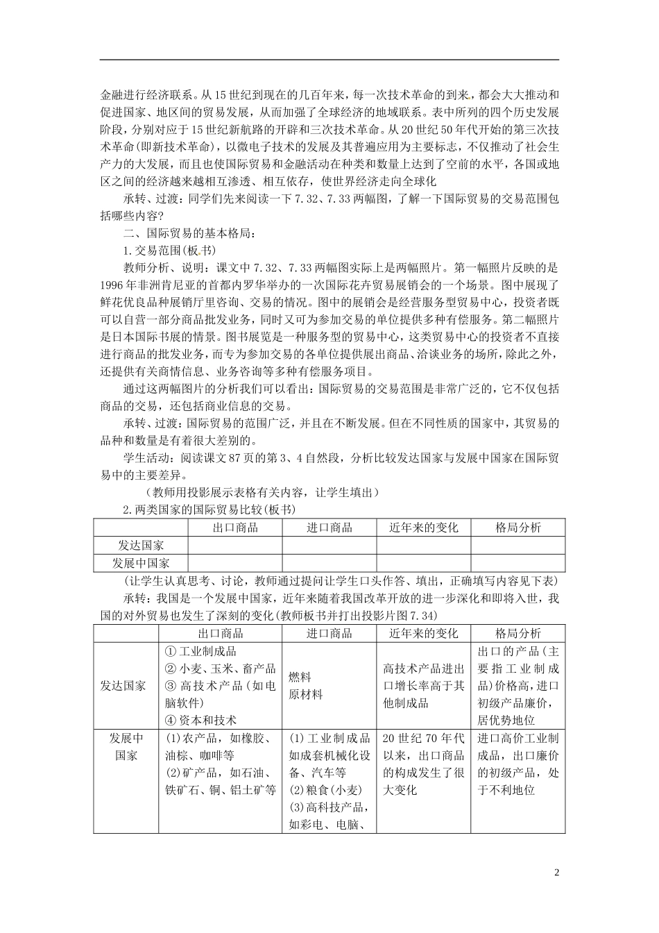 河北省保定市物探中心学校第一分校2014年高考地理 7.7 国际贸易和金融复习教案 新人教版_第2页
