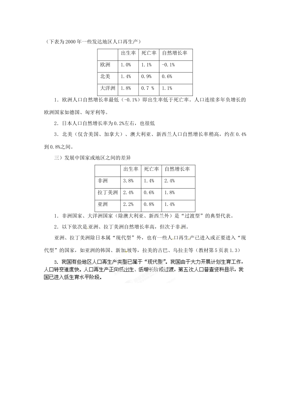 河北省保定市物探中心学校第一分校高中地理 1.1人口再生产导学案 人教版选修1_第3页