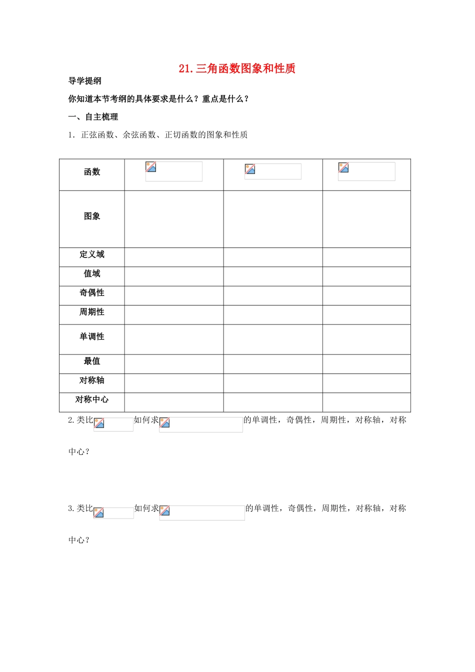 河北省广平县第一中学2012届高三数学复习 21 三角函数图象和性质学案_第1页