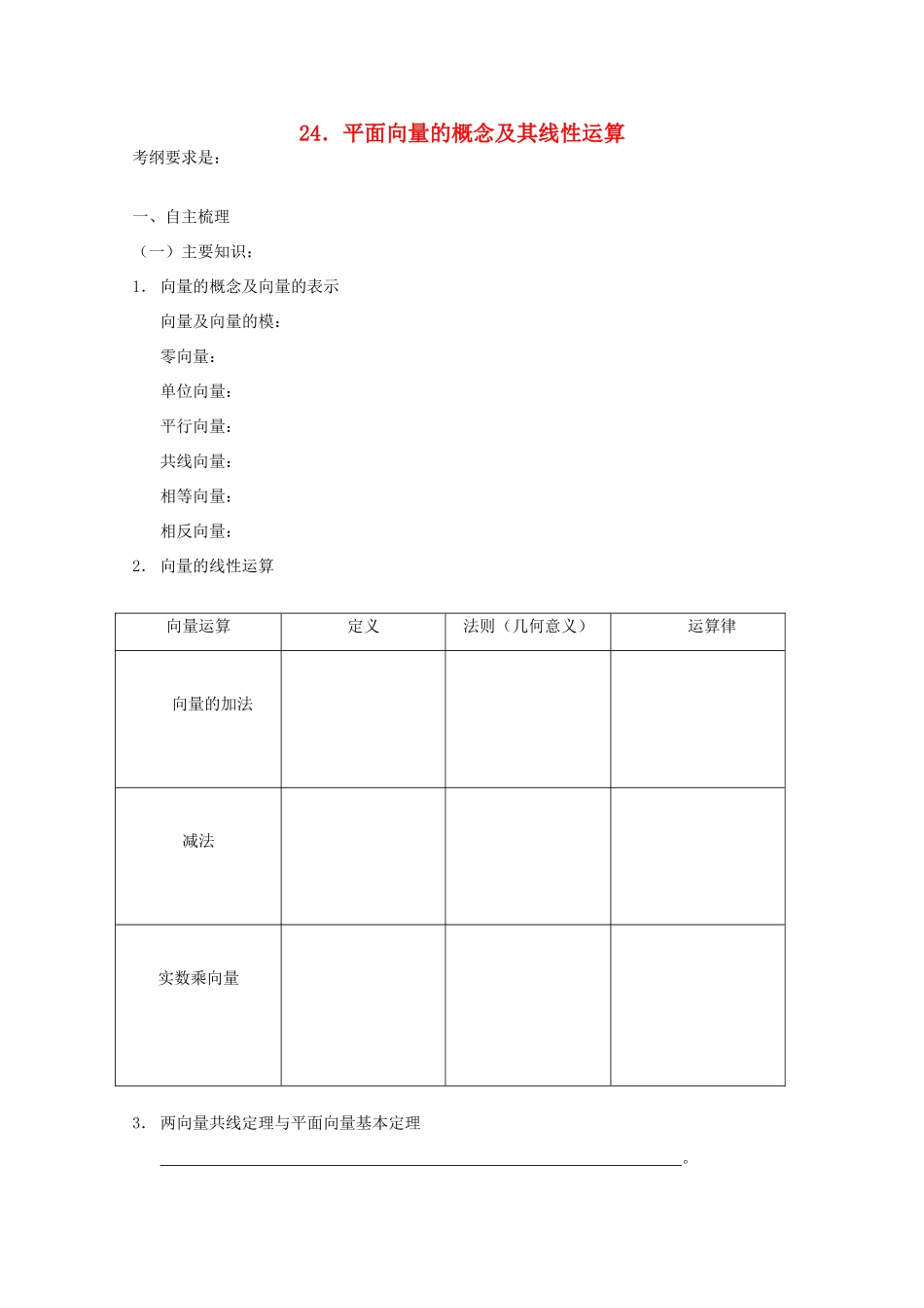 河北省广平县第一中学2012届高三数学复习 24 平面向量的概念及其线性运算学案_第1页