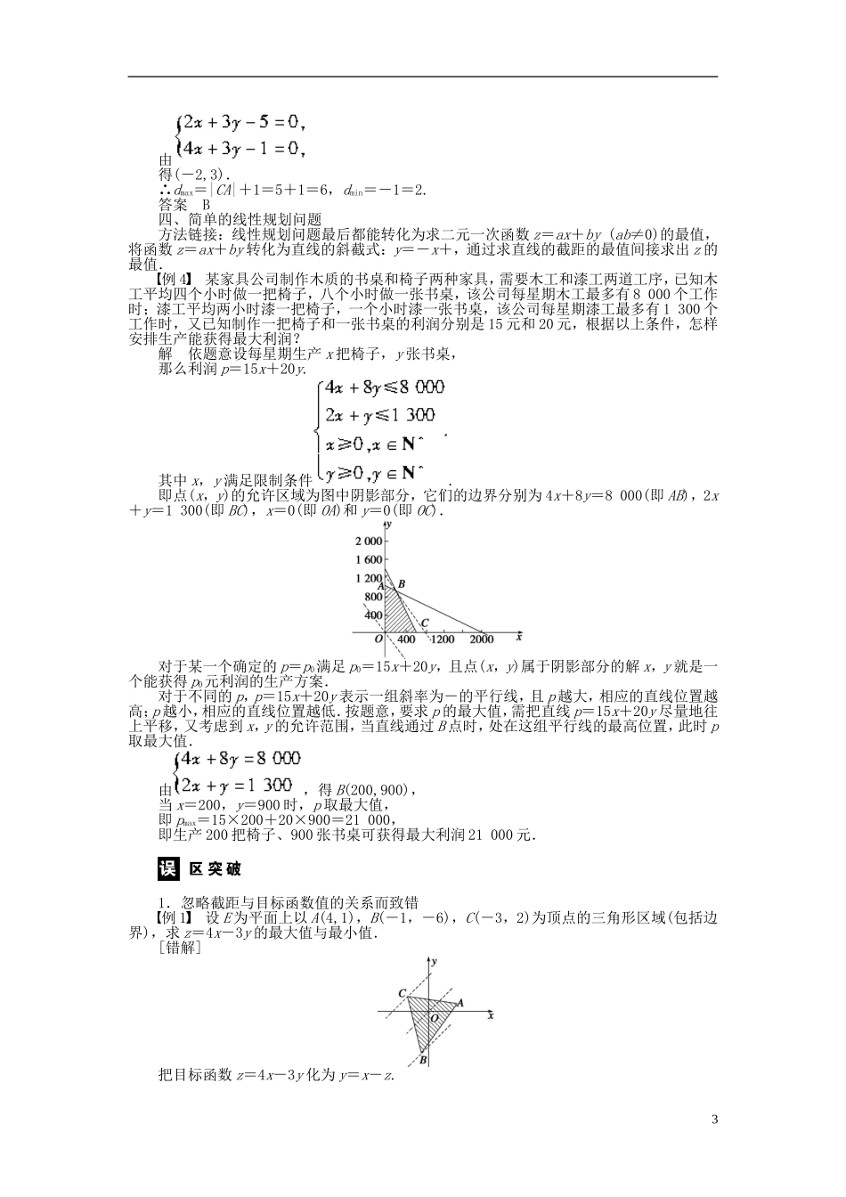 河北省春晖中学2013-2014学年高中数学 3.5 二元一次不等式（组）与简单的线性规划问题学案 新人教B版必修5_第3页