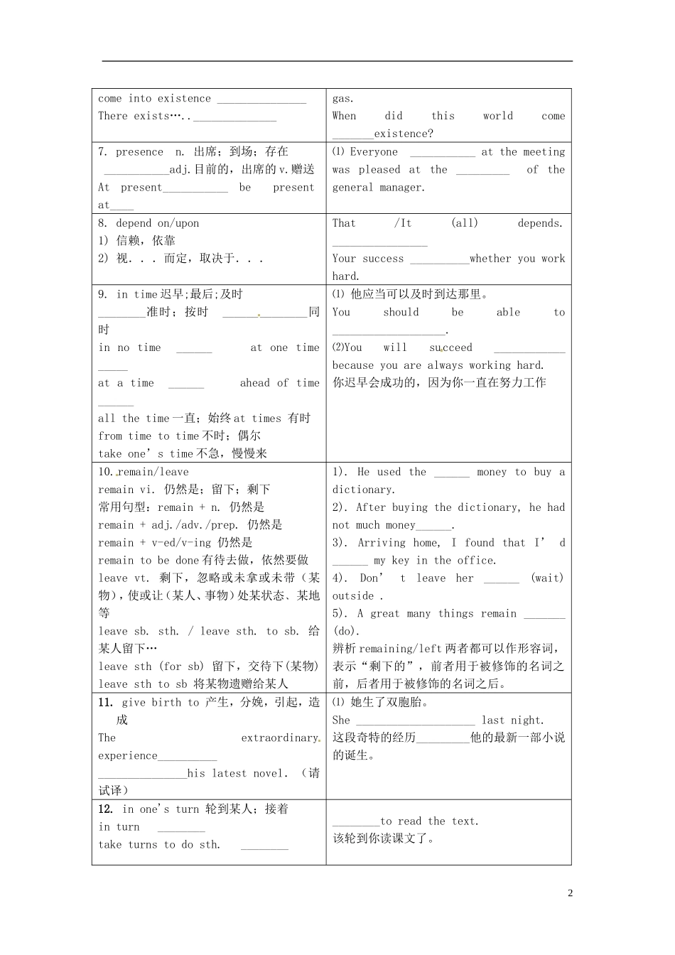 河北省抚宁县第六中学高中英语《unit4》词汇学案 新人教版必修3_第2页