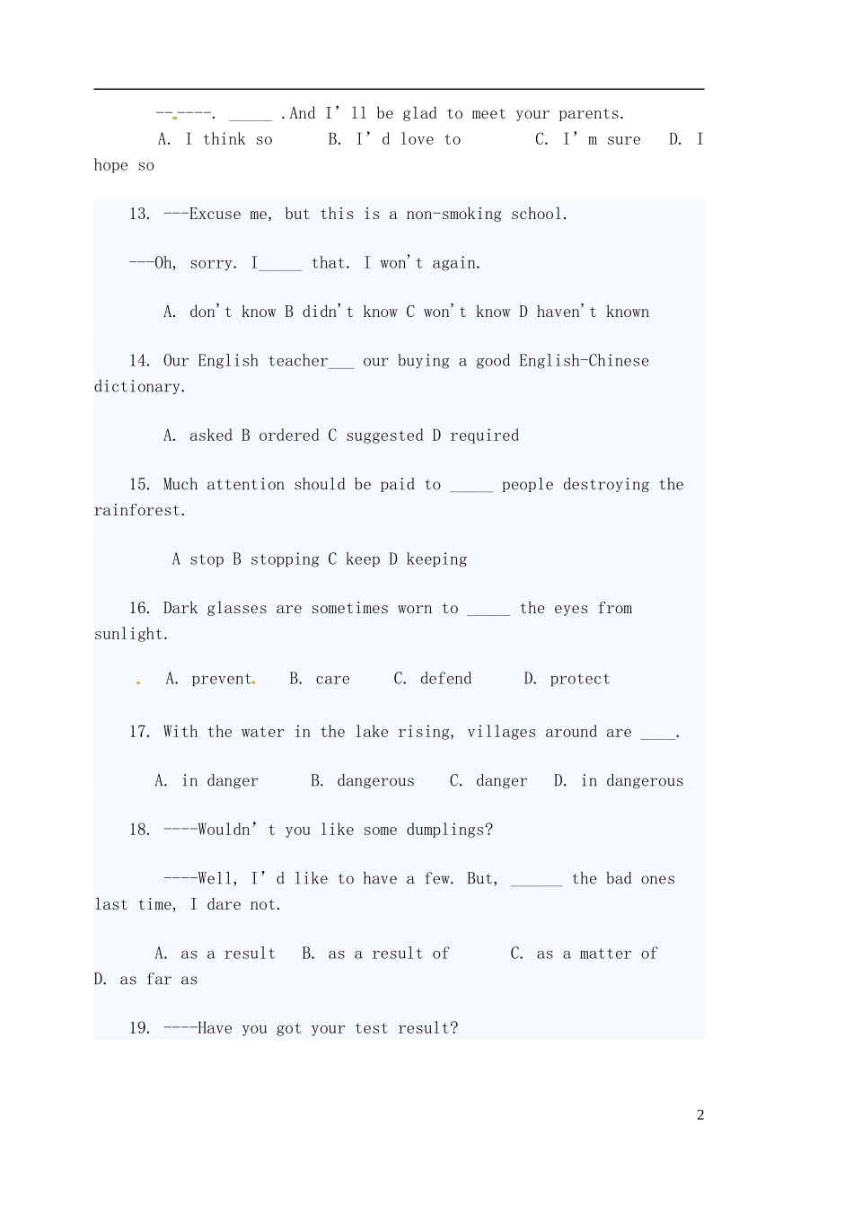 河北省邯郸市临漳县第一中学高一英语 Unit4 考案_第2页
