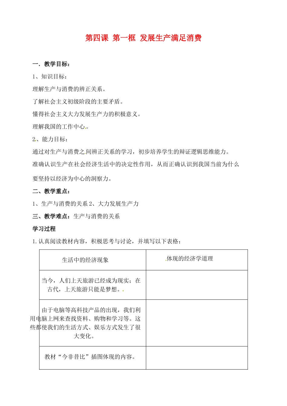 河北省邯郸市临漳县高中政治 第四课第一框发展生产满足消费学案 新人教版必修1_第1页