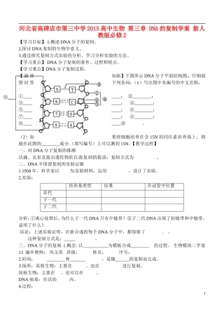 河北省高碑店市第三中学2015高中生物 第三章 DNA的复制学案 新人教版必修2