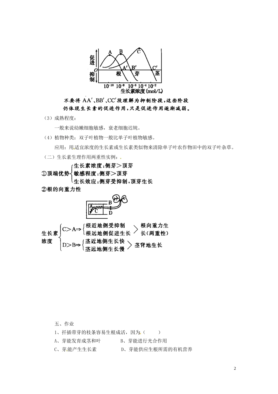 海南省海口市第十四中学2014高中生物 3.2 生长素的生理作用学案 文 新人教版必修3_第2页