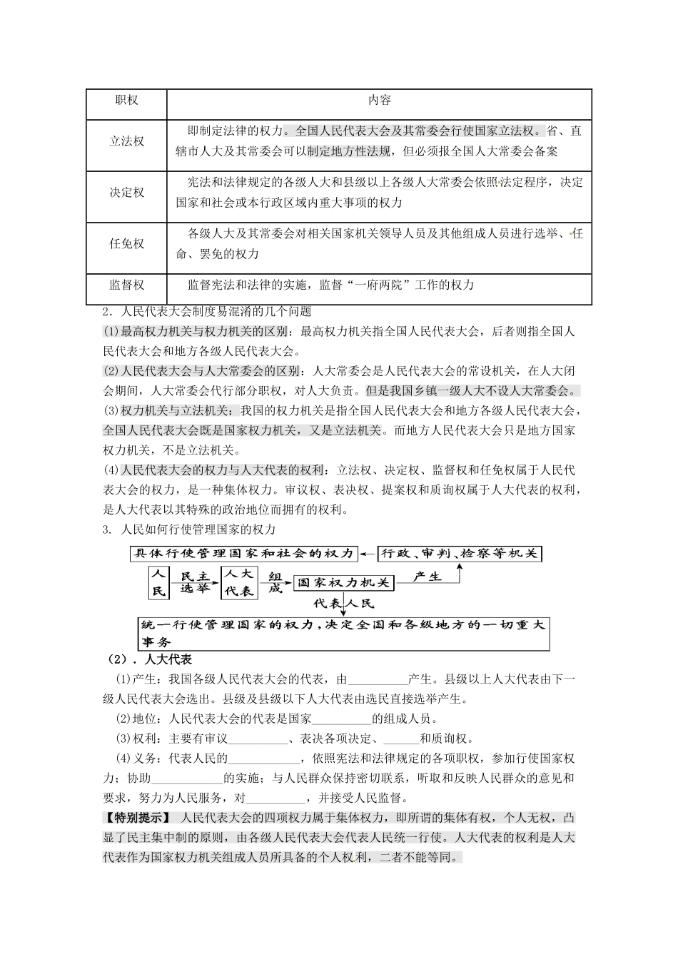 贵州省贵阳市北京师范大学贵阳附属中学2014届高三政治一轮复习《政治生活》第5课《我国的人民代表大会制度》复习学案_第2页